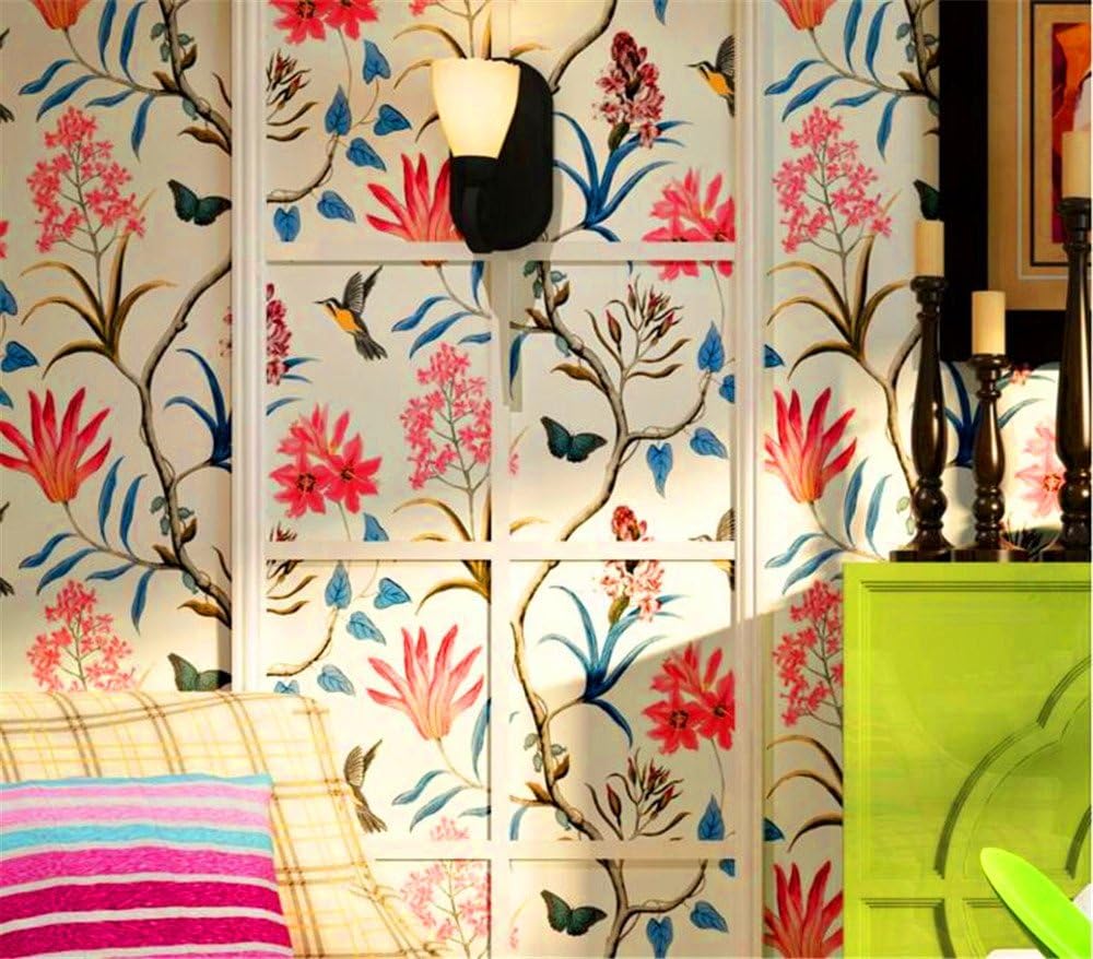 Amazon Co Jp Gdxrb 壁紙レトロアメリカの田舎新鮮な3d庭の花と鳥不織布の壁紙の寝室のリビングルームテレビの壁紙10 0 53 M Color Beige Yellow ホーム キッチン
