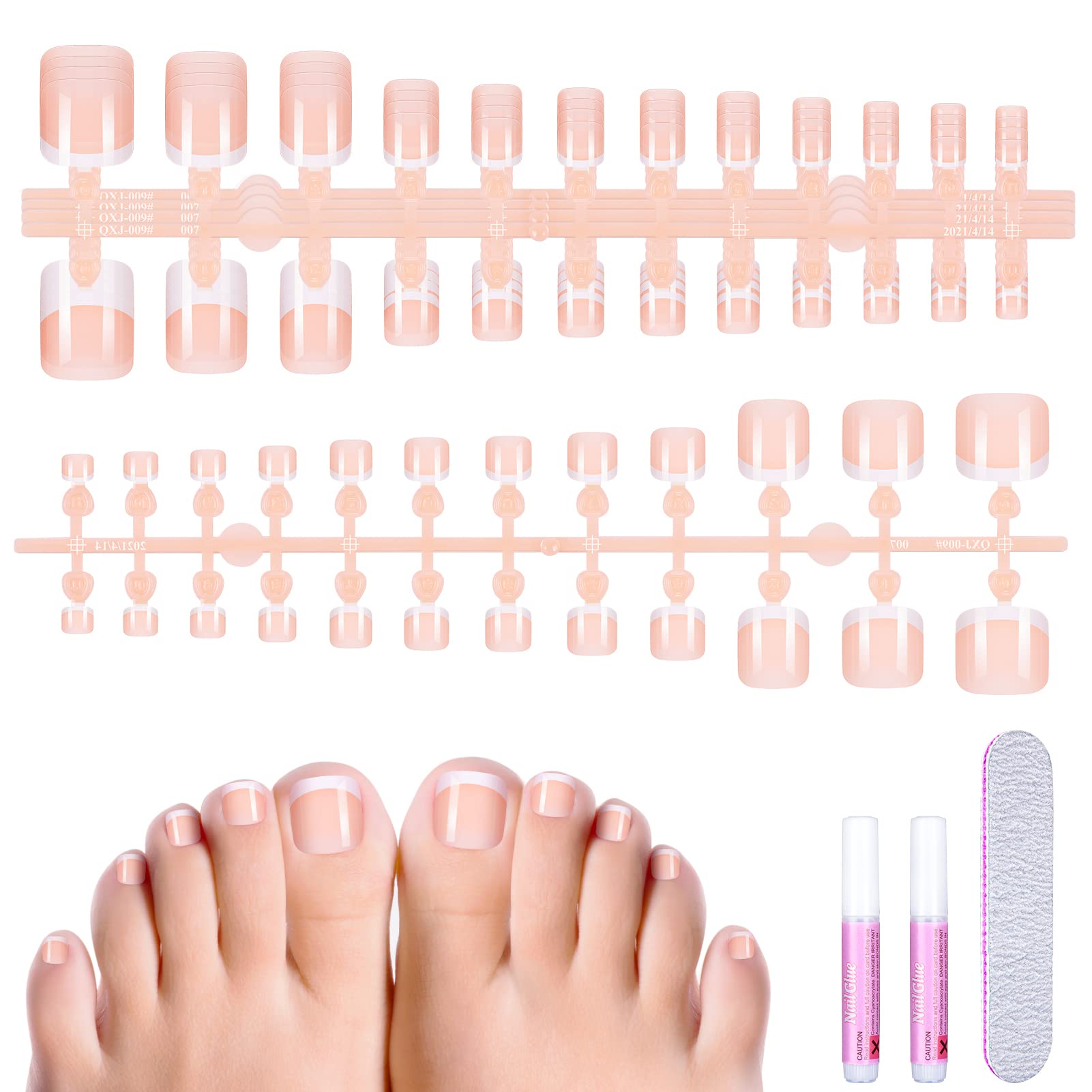 MELLIEX 120Pcs False Toenails Set Full Cover Fake Toenail Tips Glossy Fake Toe Nails With Nail Files for Women Girls Nail Salon and Nail Art DIY - 12 Sizes