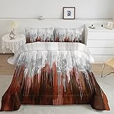 Nttopship Burnt Orange White Gradient Print Comforter Set King Size,Abstract Art Bedding Set,Patchwork Printed Quilted Set for Teens Adult,with 1 Comforter and 2 Pillow Case
