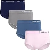 Reebok Womens Briefs Underwear - 4 Pack Soft Stretch Ribbed Knit High Waisted Brief Panties - Seamless Underwear for Women