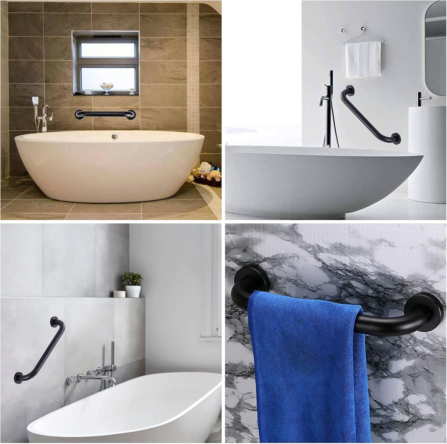 smart-hormarket 12 Inch Shower Grab Bar Black Stainless Steel Bathroom Balance Bar Safety Hand Rail Support for Handicap, Bath Handle, Elderly, Disabled, Injury, 2 Pack: Health & Personal Care