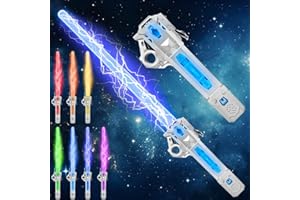 GENQIANG Light Up Sword, Flashing Dueling Sabers for Kids with FX Sound Retractable Blade, 7 Light Color War Warriors Weapon Toy, Cool Halloween Cosplay Costume Party Decoration Christmas Birthday Gift Silver
