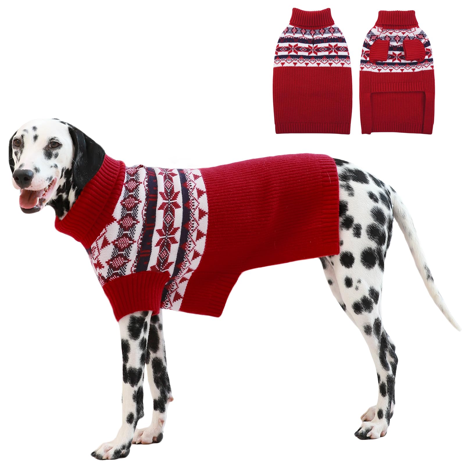 IECOii XL Dog Jumper - Warm Pullover Knitwear For Large Dogs, Red Holiday Turtleneck Sweater For Boys & Girls, X-Large