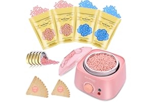 Bouvetan Waxing Kit for Women - Warmer with 17.5oz Hard Wax Beads, 20 Wax Sticks for Face, Eyebrow, Armpit, Arms, Legs, Bikini Hair Removal