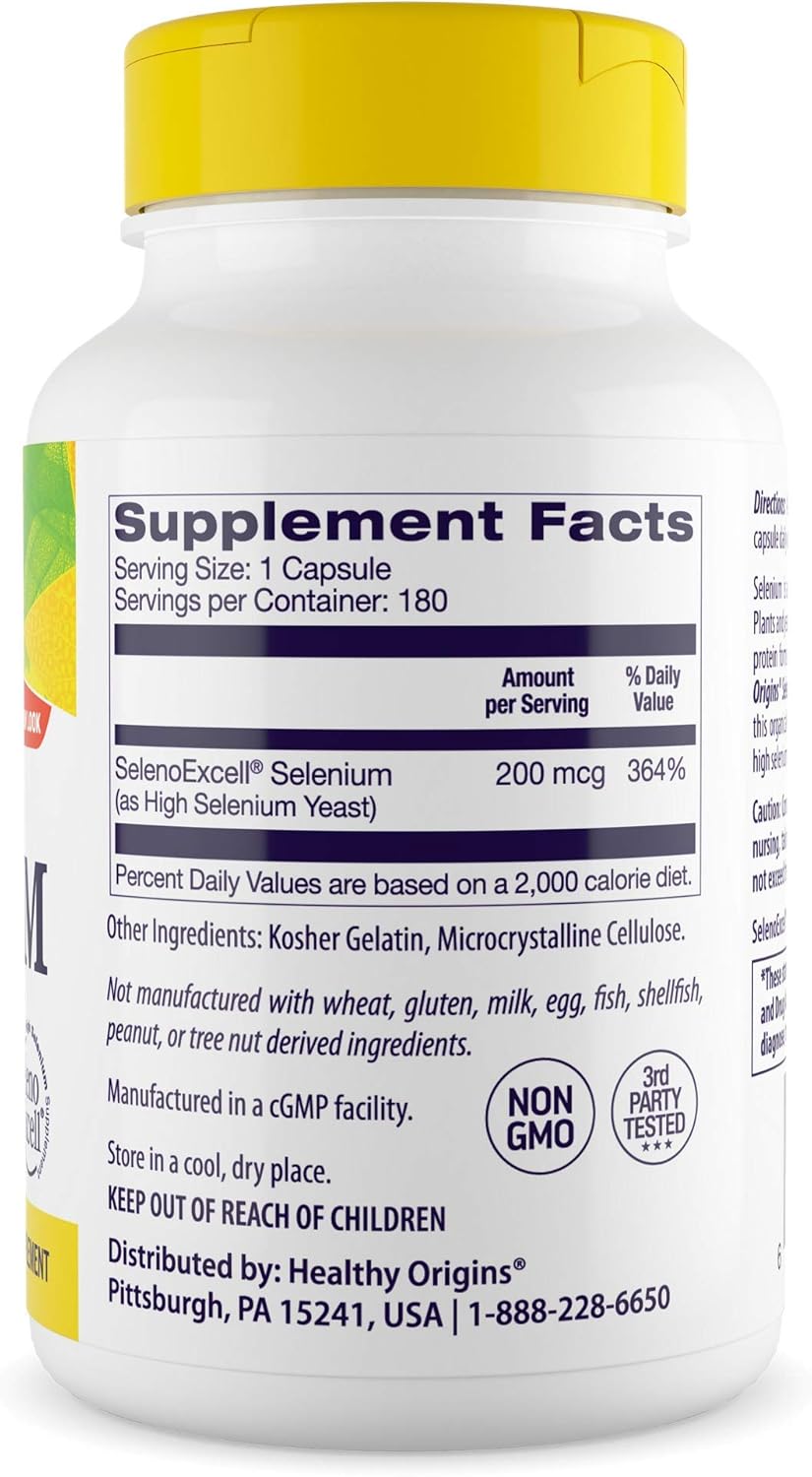 Healthy Origins Selenium Seleno Excel No Fillers 200 MCG, 180 Count, White: Health & Personal Care