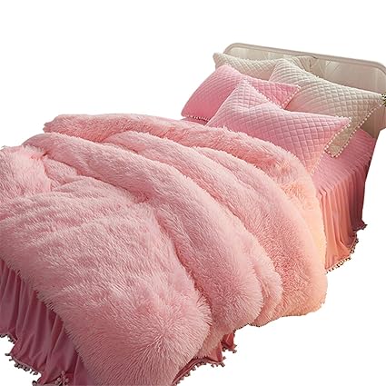 Lotus Karen Shaggy Flannel Girl Bedding Set Warm Thick Coral