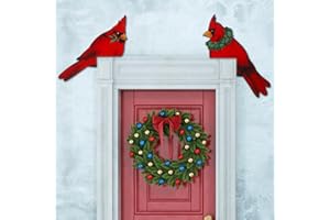 Wesiti 2 Pcs Christmas Door Topper Cardinal Red Bird Decor Funny Door Corner Sign Decor Home Wooden Christmas Cabinet Knob Covers Party Ornament Props Gift for Wall Window DIY