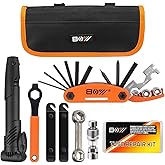 Bicycle Repair Bag With Tire Pump, Portable Tool Kit for Camping Travel - Bike Glueless Patches, Maintenance Essentials All in One Safety Kit