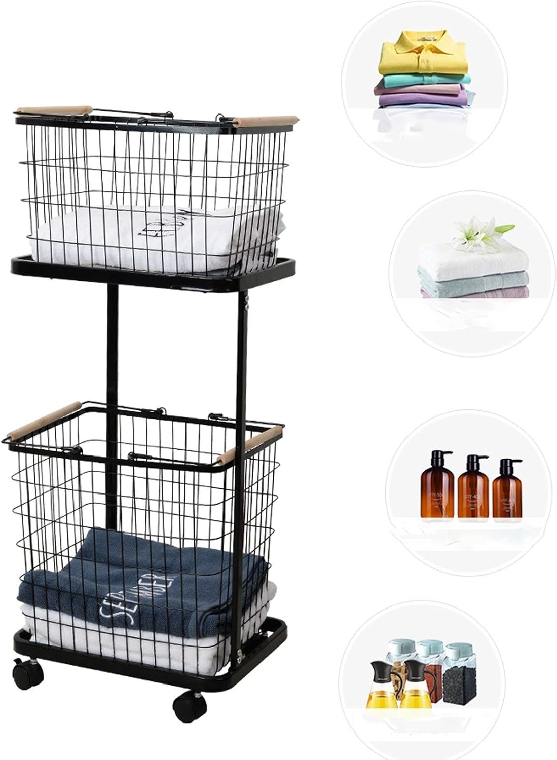 JF-XYL Canasta De Lavandería De Clasificación De Arte De Hierro De