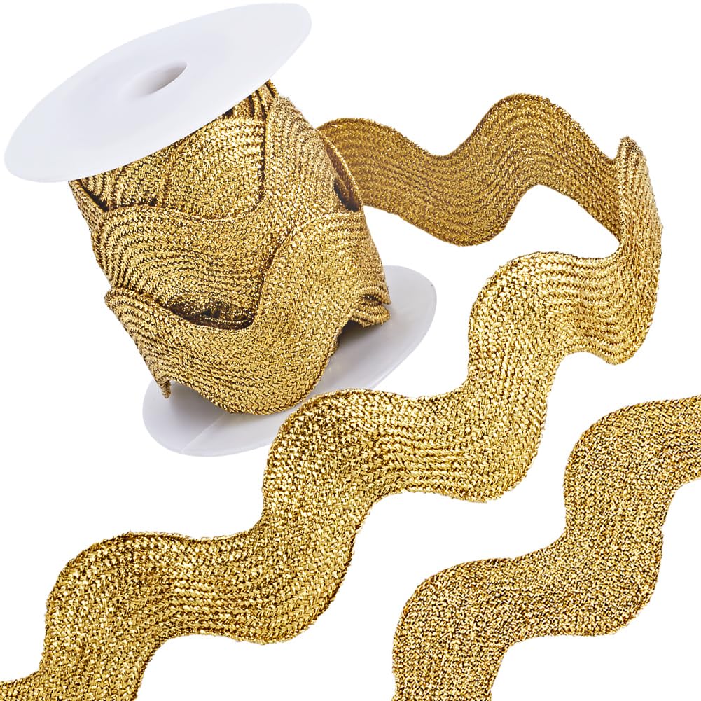 GORGECRAFT 1 Roll 25mm Ric Rac Trim Ribbon 5 Yards Rick Rack Wave Sewing Bending Fringe Trim Braided Woven Fabric for Sewing Flower Making Wedding Dress Party Lace Ribbon Craft, Dark Khaki