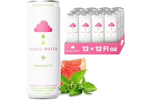 CLOUD WATER BRANDS Immune Support w/Vitamin D3 & Zinc by Cloud Water, Organic Vitamin Infused Flavored Sparkling Water Cans, Grapefruit, Mint & Basil Flavor, 20 Calories, All Natural, Fat-Free, 12 Pack (12 FL oz)