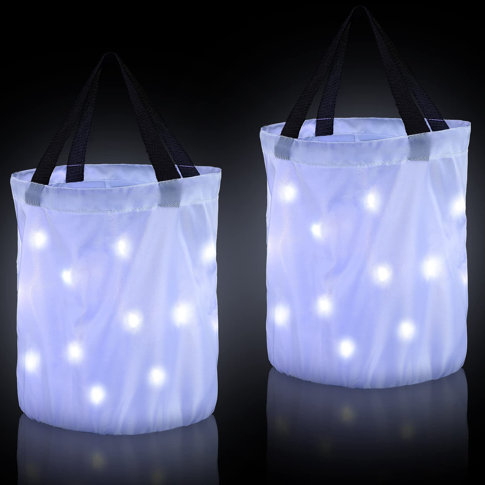 Photo 1 of 2 Pieces LED Light Halloween Trick or Treat Candy Bags Light up Goodie Trick or Treating Bags Kids Multipurpose Reusable Gift Bucket for Halloween Birthday Party Favor(White)