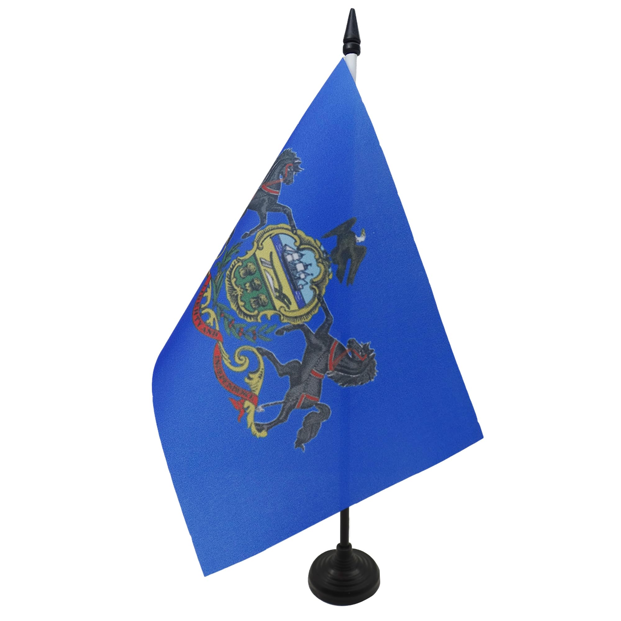 AZ FLAG Pennsylvania Table Flag 5'' x 8'' - US state of Pennsylvania Office Decoration 100% Polyester 21 x 14 cm - Mini Desk Flag with Pole and Black Plastic Base