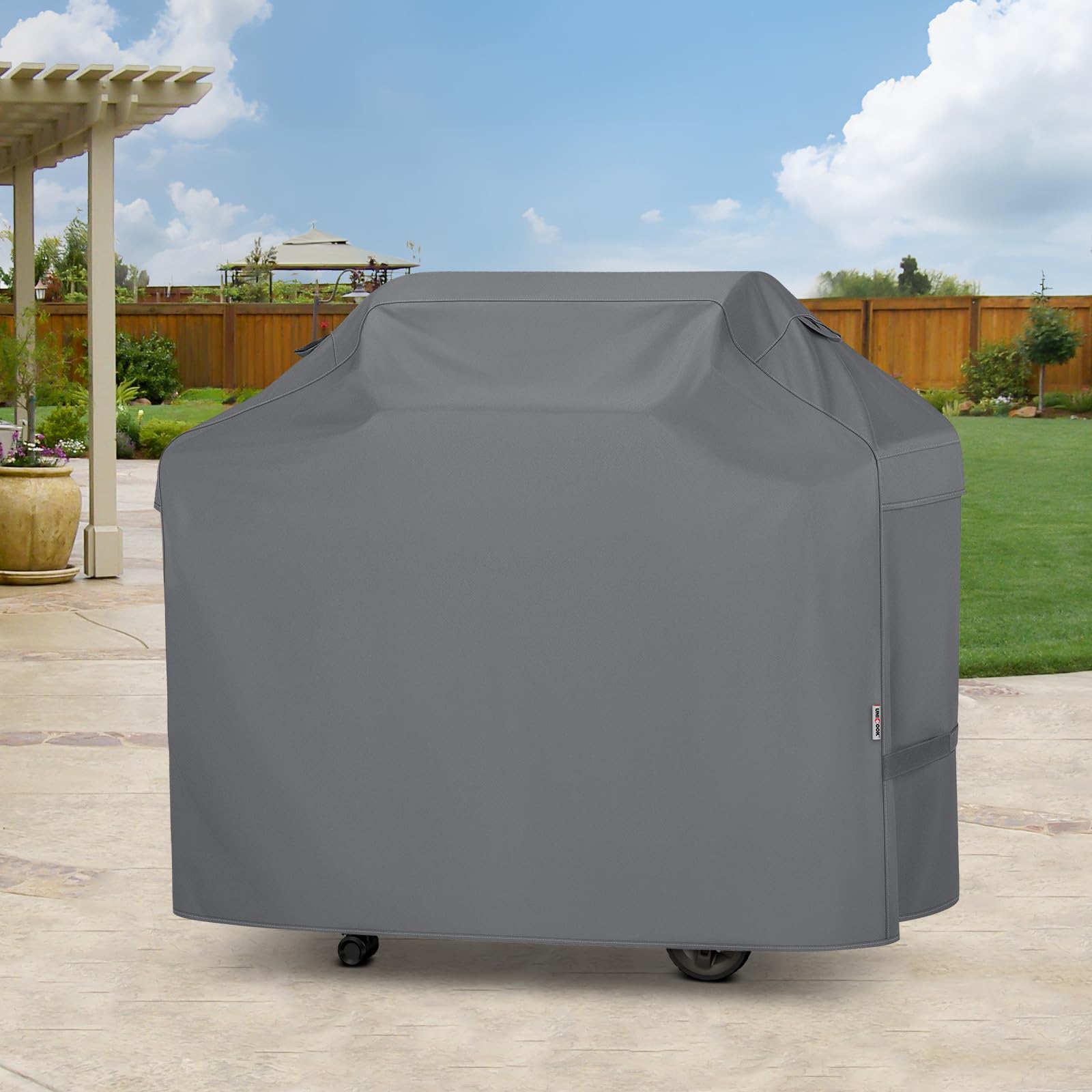Unicook 55 Inch Grill Cover for Outdoor Grill, Heavy Duty Waterproof Gas BBQ Cover, Outside 3-4 Burner Barbecue Covering for Weber, Char-Broil, Nexgrill, All Weather Resistant, Grey