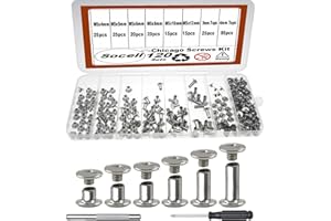 120Sets Chicago Screws Kit,Socell 6 Sizes Chicago Screws for Leather,Binding Screws Leather Rivet kit for Crafts, Clothing, Shoes, Belts, Bags, and Custom-Made Items(Silver, M5*4,5,6,8,10,12)