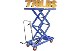 StructoMax Hydraulic Lift Table Cart - 770lbs Capacity, Easy Operation and Swivel Casters with Brakes - Double Scissor Lift for Material Handling and Transportation, Blue