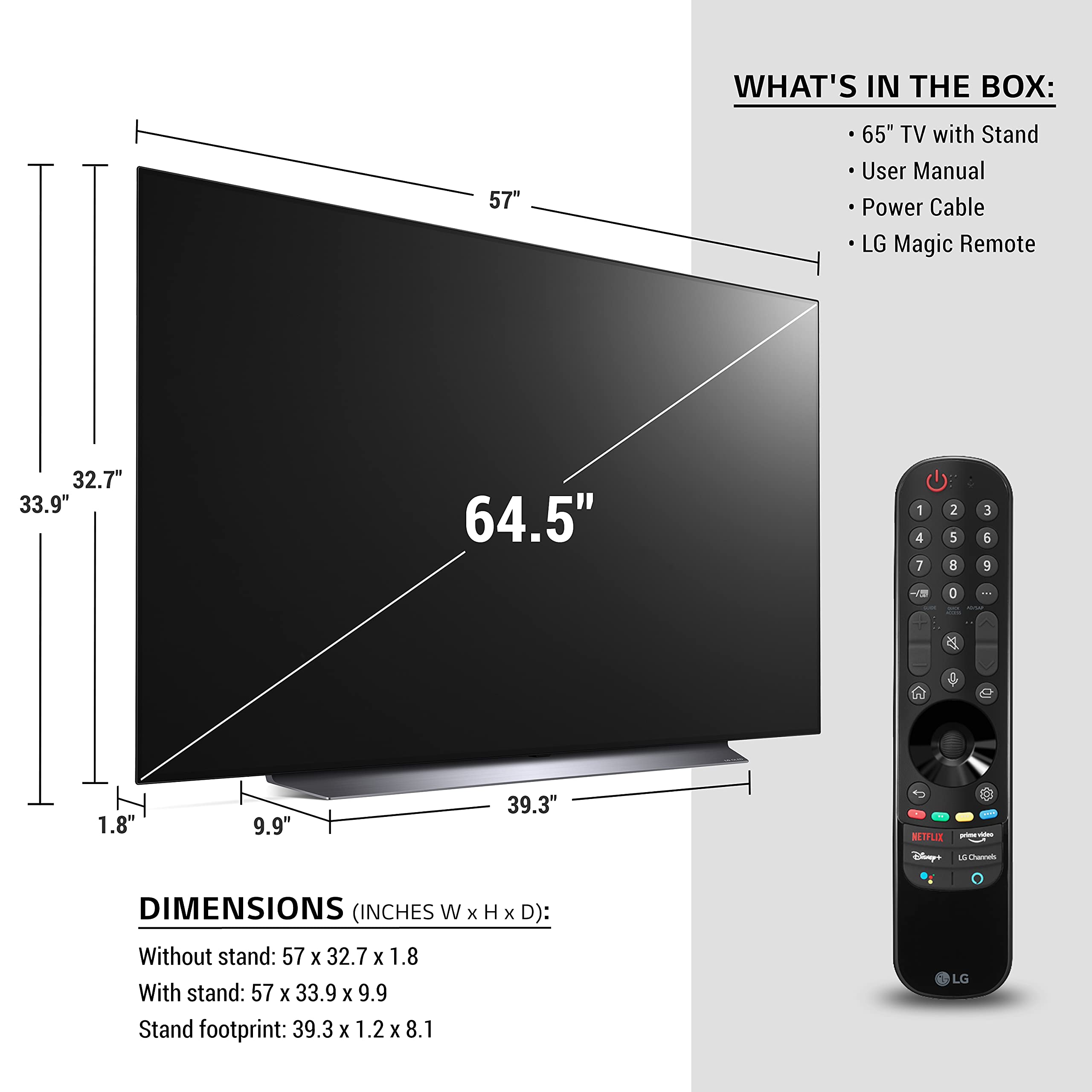LG OLED C1 Series 65” Alexa Built-in 4k Smart TV (3840 x 2160), 120Hz Refresh Rate, AI-Powered 4K, Dolby Cinema, WiSA Ready, Gaming Mode (OLED65C1PUB, 2021)