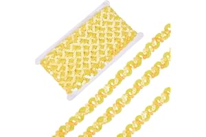 CABODYALS 12 Yards Yellow Sequin Trim Sequins Beaded Strip Rick Rack Wave Gimp Woven Trim Metallic Glitter Ric Rac Braid Spangle Paillette Fabric Ribbon for Sewing Making Crafts Home Decor Costume Diy