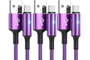 3Pack 6.6FT USB C to USB L Cable for Apple iPhone Charger, Braided Cable Fast Charging Cord with Indicator Light Compatible w
