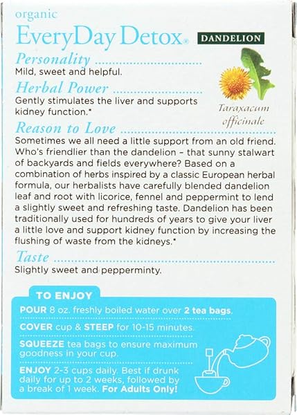 TRADITIONAL MEDICINALS ORGANIC EVERYDAY DETOX DANDELION HERBAL TEA, SUPPORTS LIVER & KIDNEY FUNCTION, (PACK OF 2) – 32 TEA BAGS TOTAL