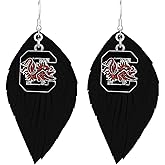 South Carolina Gamecocks Black Maroon Boho Leather Feather Earrings Jewelry USC Y