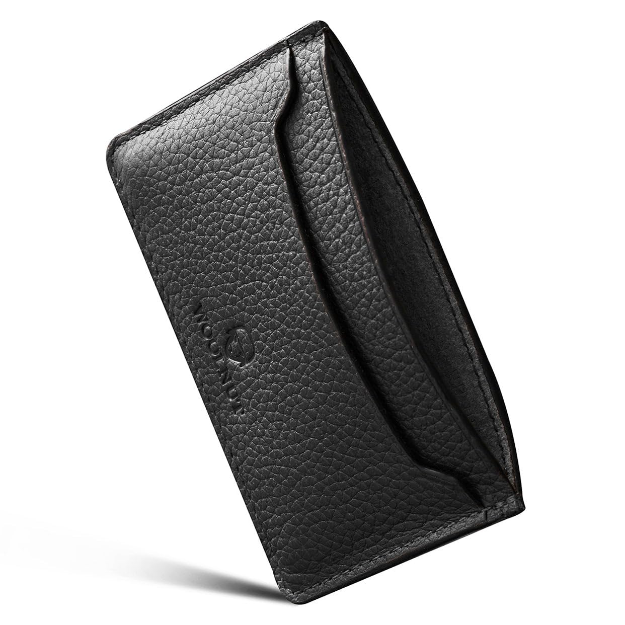 Woolnut Minimalistic Card Holder Wallet in Scandinavian Full Grain Leather - Black