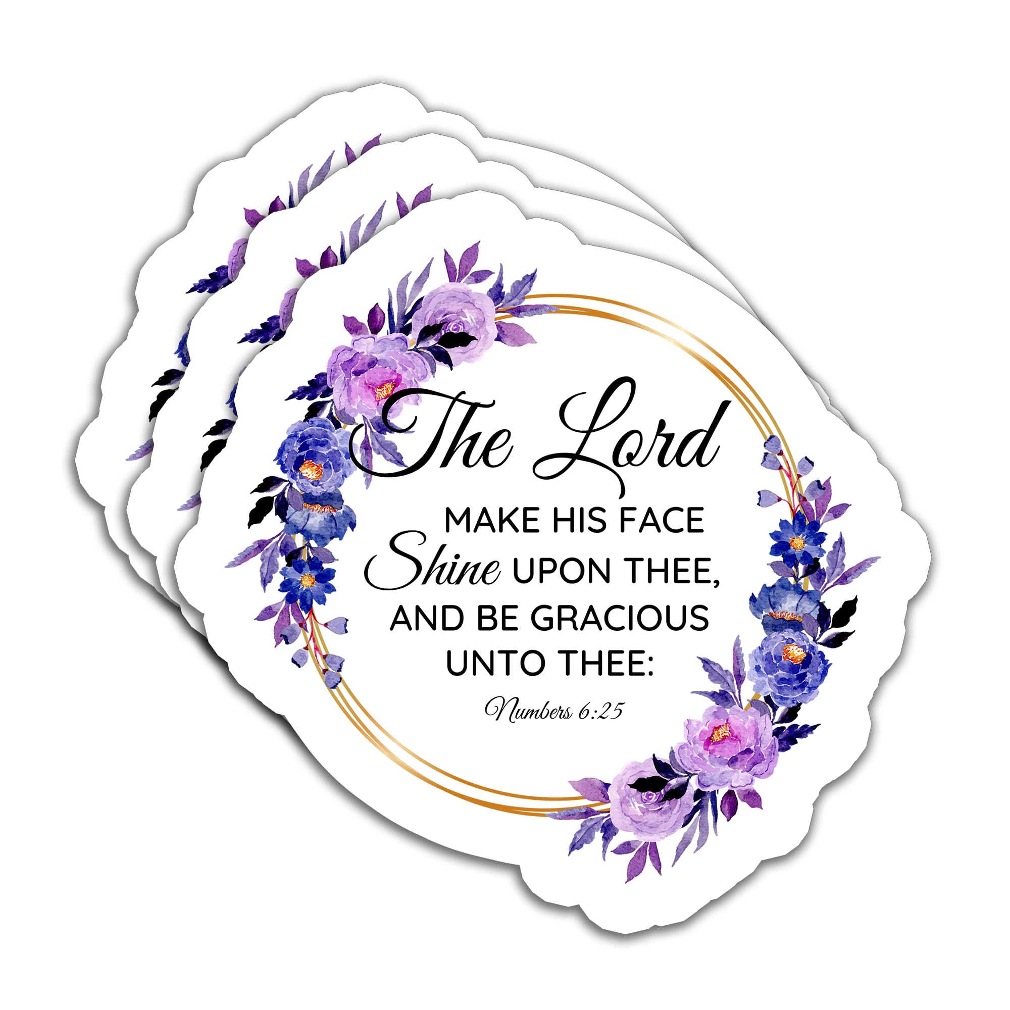 Photo 1 of (3PCS) Bible Verse Sticker - The Lord Make His Face Shine Upon Thee and Be Gracious Unto Thee (Numbers 6:25) - Christian Faith Vinyl Sticker Decal for Laptop Water Bottle Book Tumbler Books, 3" x 2.9"