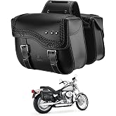 KEMIMOTO Motorcycle Saddlebags Upgraded Bottom Anti-scalding 30L(15Lx2) | Luggage Bag Large Capacity PU Leather Side Bags Compatible with Sportster Softail Dyna V-star Shadow