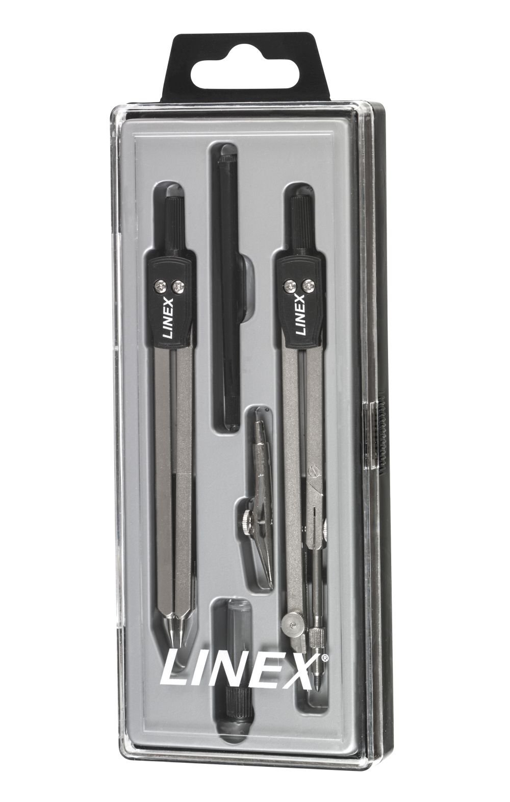 Linex Compass 100552549 Box Set with Knee Joint, Use with Holder Pencil Leads and Compass – Set of 4