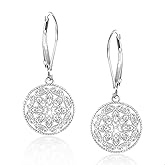 925 Sterling Silver Teardrop Dangle Earrings for Women Cubic Zirconia Leverback Filigree Drop Dangle Earrings Jewelry Hypoallergenic Silver Teardrop Filigree Earring for Gifts