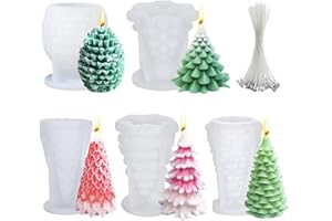 MGLIFEUL 5 PCS 3D Christmas Tree Pine Cone Silicone Candle Soap Epoxy Resin Wax Mold Silicone Shapes Christmas Tree Mold For Candle Resin Soap Craft Cake Chocolate Making Kit Christmas Gift Decoration
