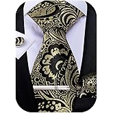 DiBanGu Paisley Ties for Men Silk Necktie and Pocket Square Cufflinks Tie Clip Set Woven Classic Mens Tie for Wedding Party