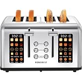 4 Slice Touch Screen Toaster with Wide Slots Stainless Steel Digital Toasters for Family Breakfast, Even Toasting for Bagel &amp; Bread, Reheat Defrost Cancel, Removable Crumb Tray, Silver