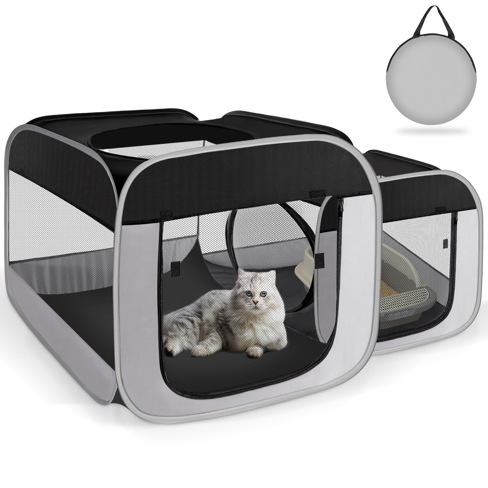 Photo 1 of Tailtastic Large Cat Playpen with Separate Areas,Outdoo&Indoor Cat Enclosures,Portable Pet Playpen for Indoor Cats,Puppy and Small Animals, Dog Playpen with Carrybag.