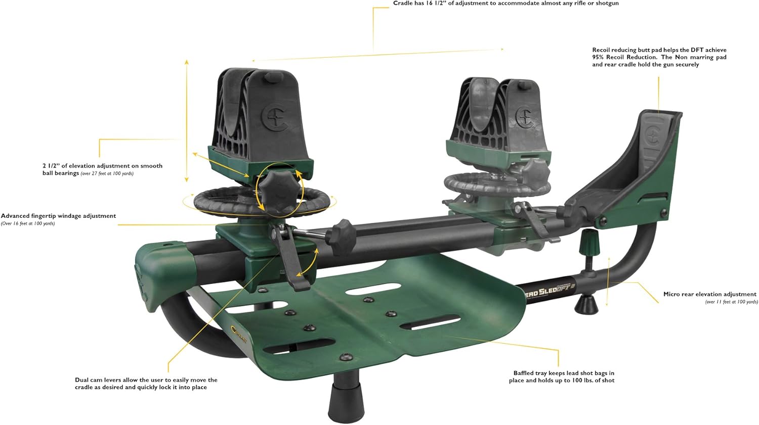Caldwell Lead Sled DFT 2 Adjustable Ambidextrous Recoil Reducing Rifle Shooting Rest for Outdoor Range : Sports & Outdoors