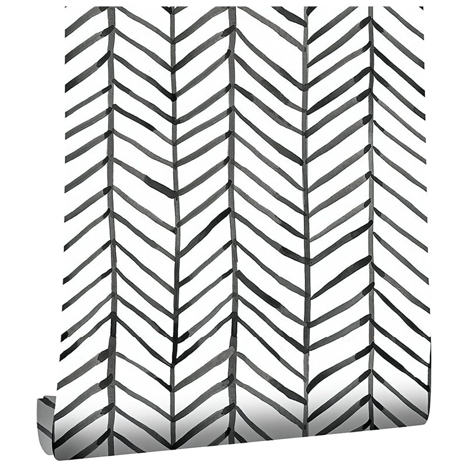 ConCus-T Geometric Wallpaper Black White Herringbone Stripes Self Adhesive Vinyl Wall Paper for Living Room Bedroom Bathroom Kitchen 44.5 X 1000cm