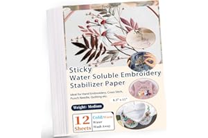 Water Soluble Stabilizer for Embroidery Printable - Jecqbor 12PCS 8.5''x 11'' Stick and Stitch Embroidery Paper Wash Away,Dissolvable Backing for Hand or Machine Sewing Supplies