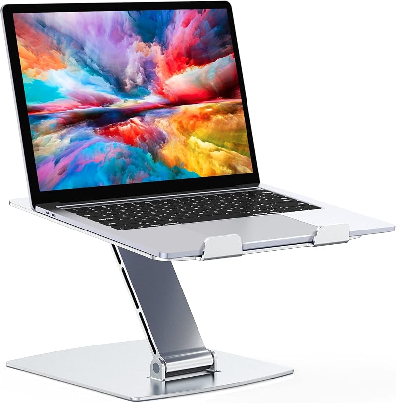 Glangeh Adjustable Laptop Stand 10-16in Aluminum Ergonomic Riser Silver