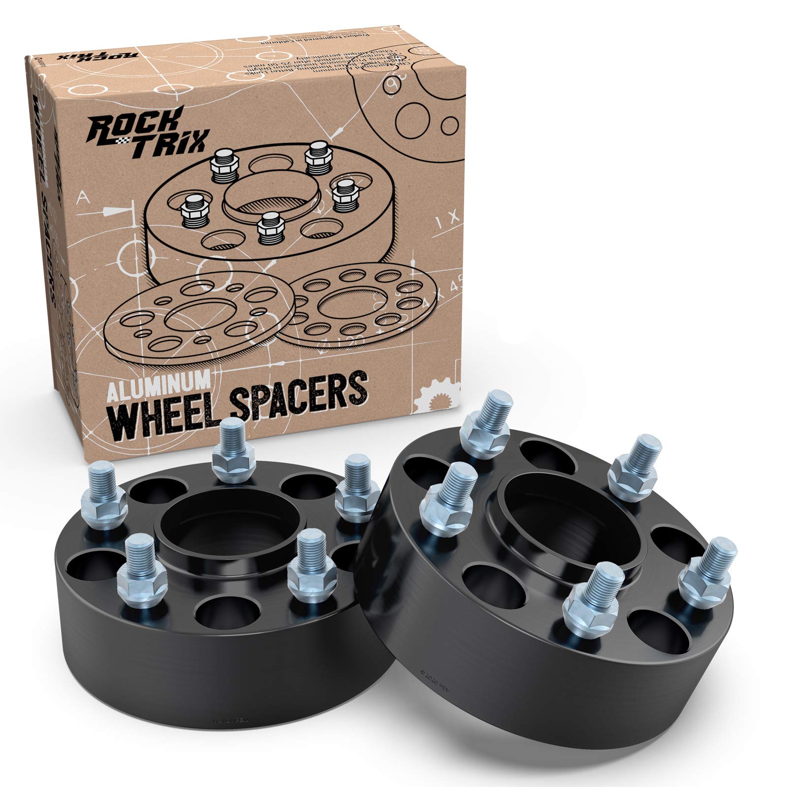 RockTrix 2 espaciadores de rueda centrados en cubo de 2 pulgadas, 5 x 4,5 (diámetro de 71,5 mm, pernos de 1/2 x 20) compatibles con Jeep Cherokee XJ Grand Cherokee ZJ Wrangler YJ TJ Liberty KJ KK (50 mm 5 x 114,3), color negro