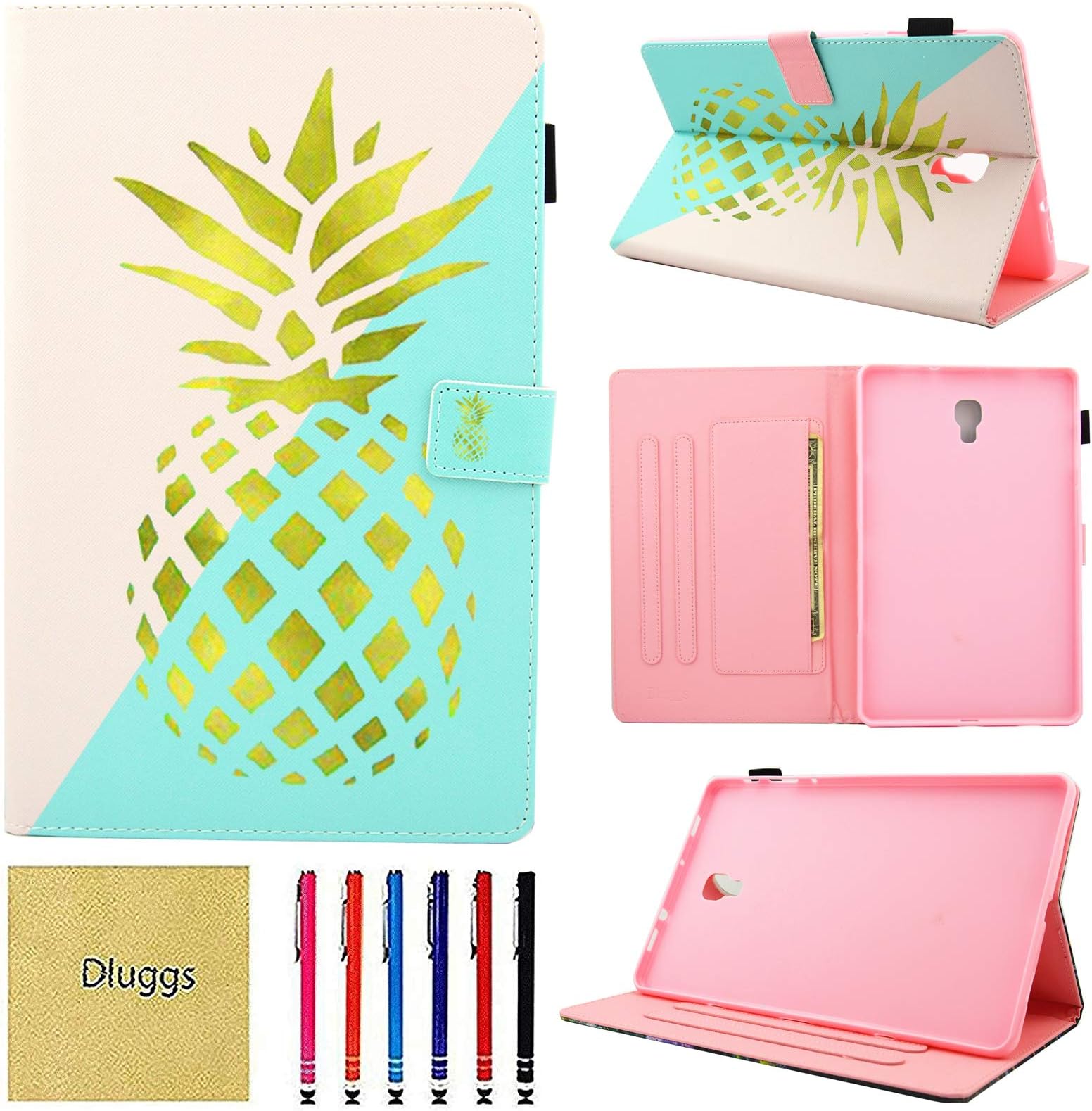 Samsung Galaxy Tab A 10.5 Case 2018, SM-T590 Case, Dluggs Protective PU Leather Folio Stand Pattern Magnetic Cover for Samsung Galaxy Tab A 10.5 Inch Model SM-T590 / T595 / T597, Color Pineapple