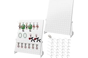 Royxen Peg Board Display Stand with Hooks, Pegboard Display Adjustable Angles, Keychain Display, Display Stands for Vendor Events (Pack of 2, White)