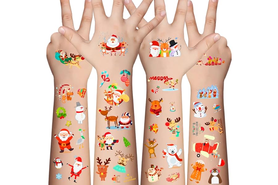 Awinmay Christmas Temporary Tattoos for Kids – 20 Sheets Unique Non Repetitive Designs Christmas Stocking Stuffers for Boys and Girls,Xmas Decorations Supplies Christmas Party Favor for Kids 120+