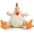 goDog Checkers Fat Rooster Squeaky Plush Dog Toy, Chew Guard Technology - White, Large