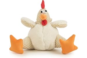 goDog Checkers Fat Rooster Squeaky Plush Dog Toy, Chew Guard Technology - White, Large