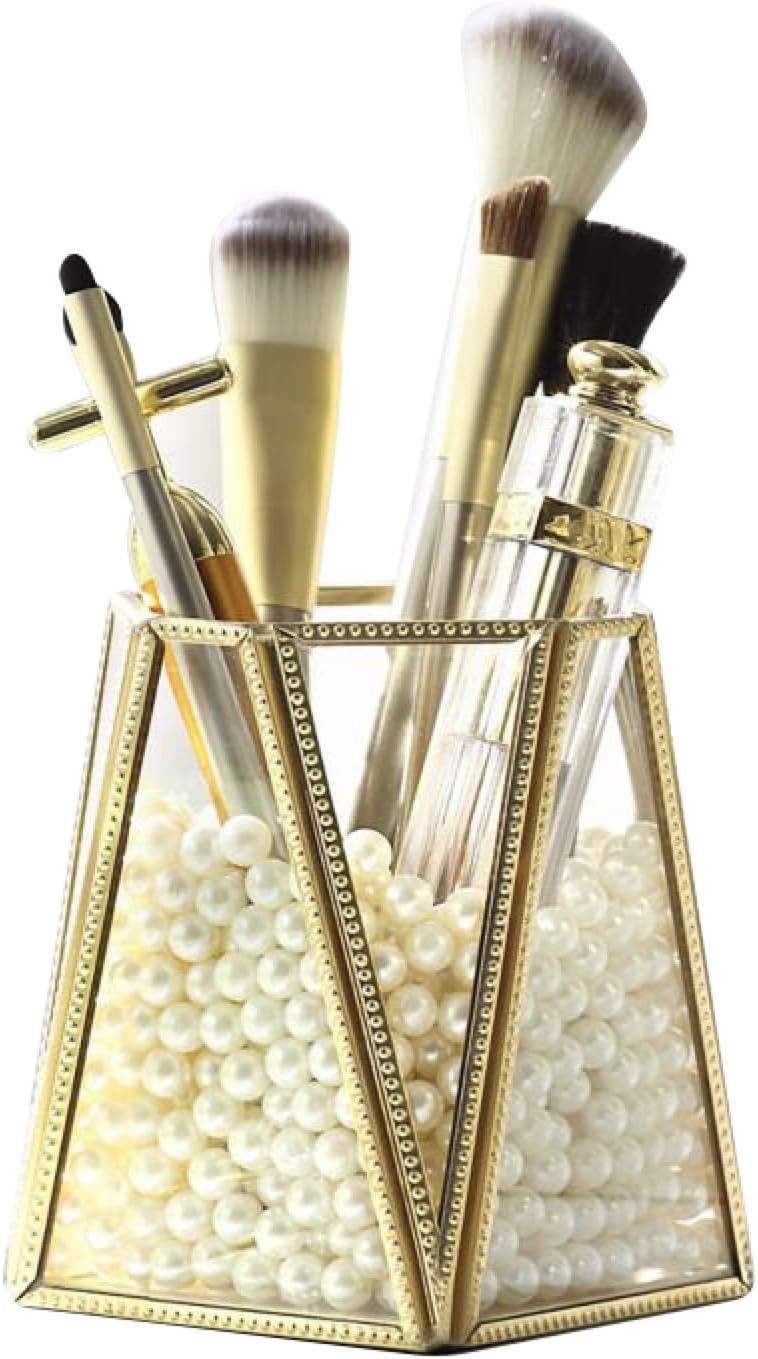 YinZhiBoo Makeup Brush Holder Brass Metal Glass Makeup Organizer for Lipstick/Brushes/Pen