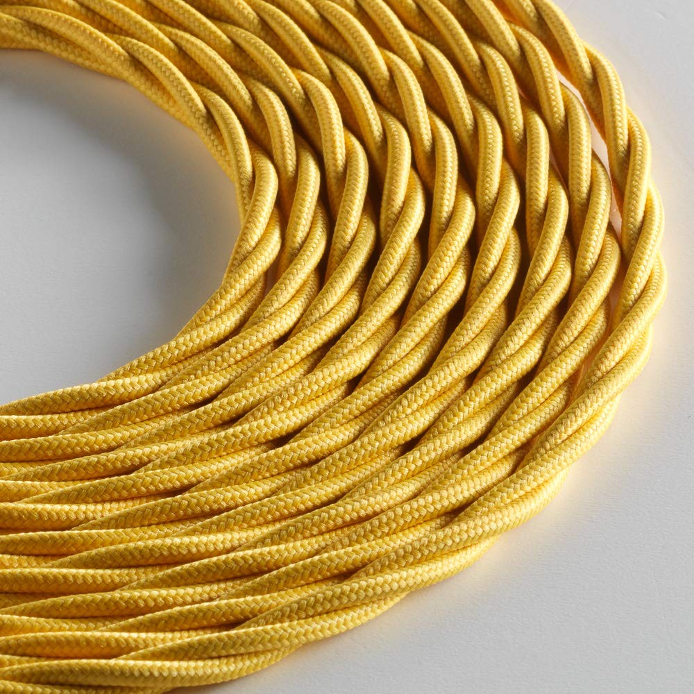 Klartext LUMIÈRE Braided Fabric Cable for Lighting, 3 x 0.75 mm, Yellow, 5 m. Attention: Earth Cable Included! Maximum Anti-Shock Safety!