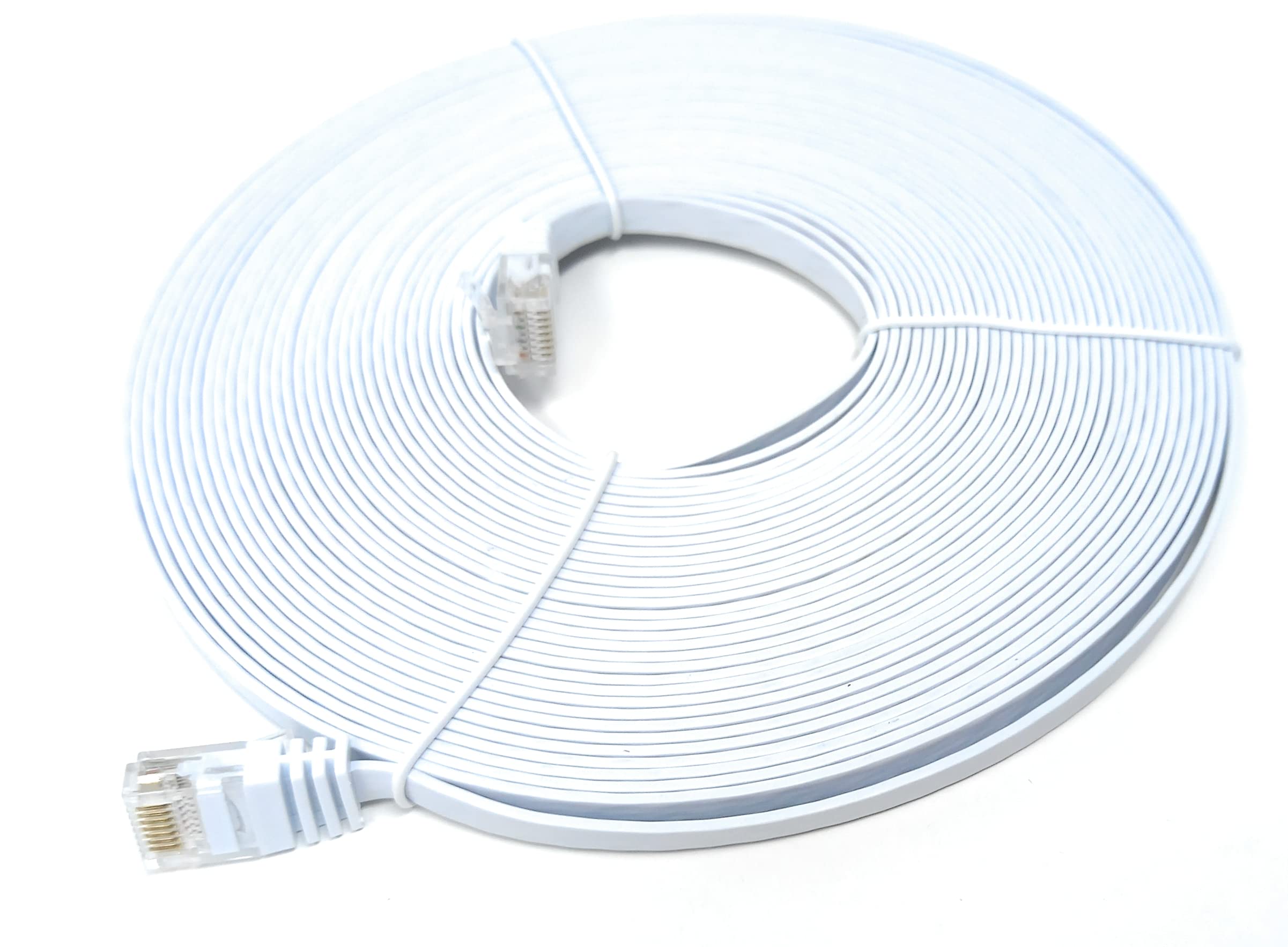DRUT 10m FLAT CAT6 RJ45 Ethernet LAN Patch Cable, Low Profile GIGABIT Full Copper 32AWG, Lead Allows Up to 1000Mbps Speed (33ft, White)