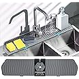 Aynuma Kitchen Faucet Sink Splash Guard, 24" x 5.6'' Upgrade Silicone Faucet Water Catcher Mat, Sink Draining Pad Behind Faucet, Rubber Drying Mat for Countertop, Bathroom, Farmhouse, RV (Grey)