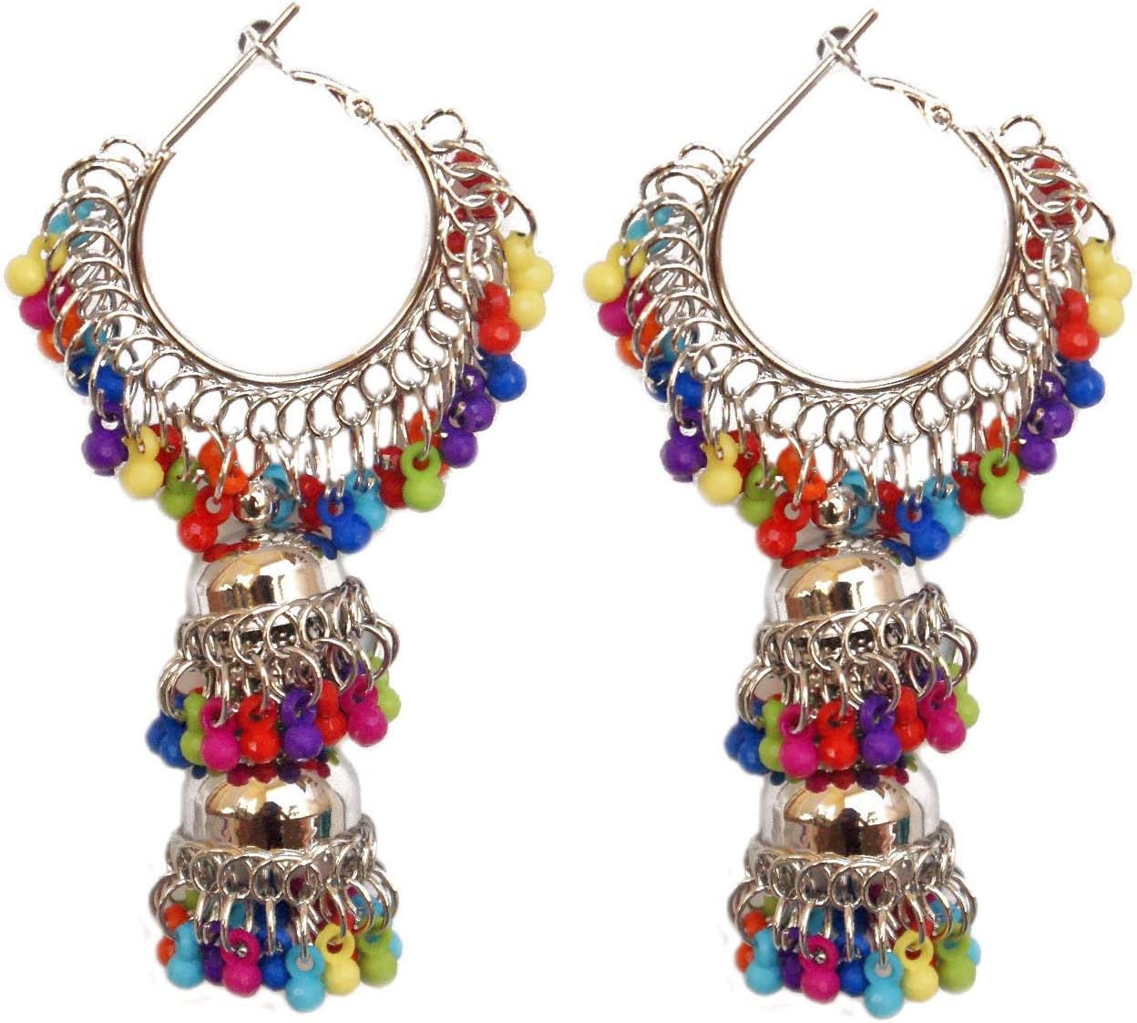 Pahal Traditional Multicolor Pearl Oxidized Big Silver Jhumka Earrings Hoop South Indian Wedding Jewelry Set