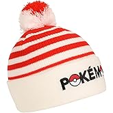 Bioworld Pokemon Pokeball Plush Pom Red and White Stripes Cuff Beanie